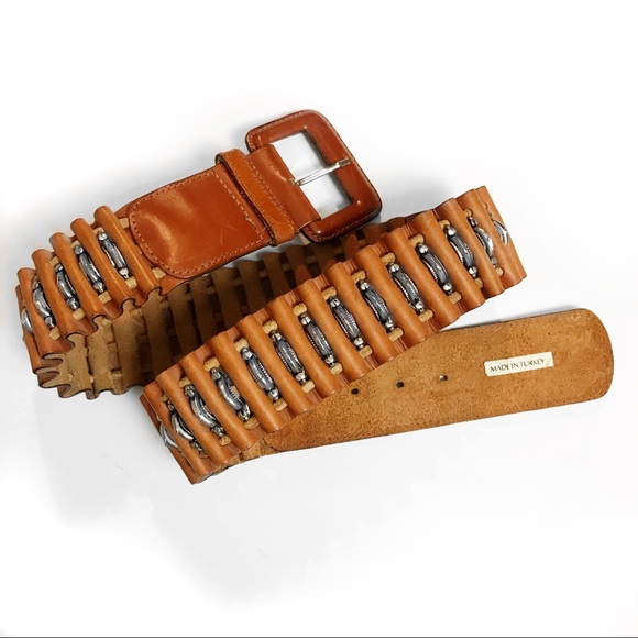 Vintage Accessories - Vintage leather Coachella high waisted belt